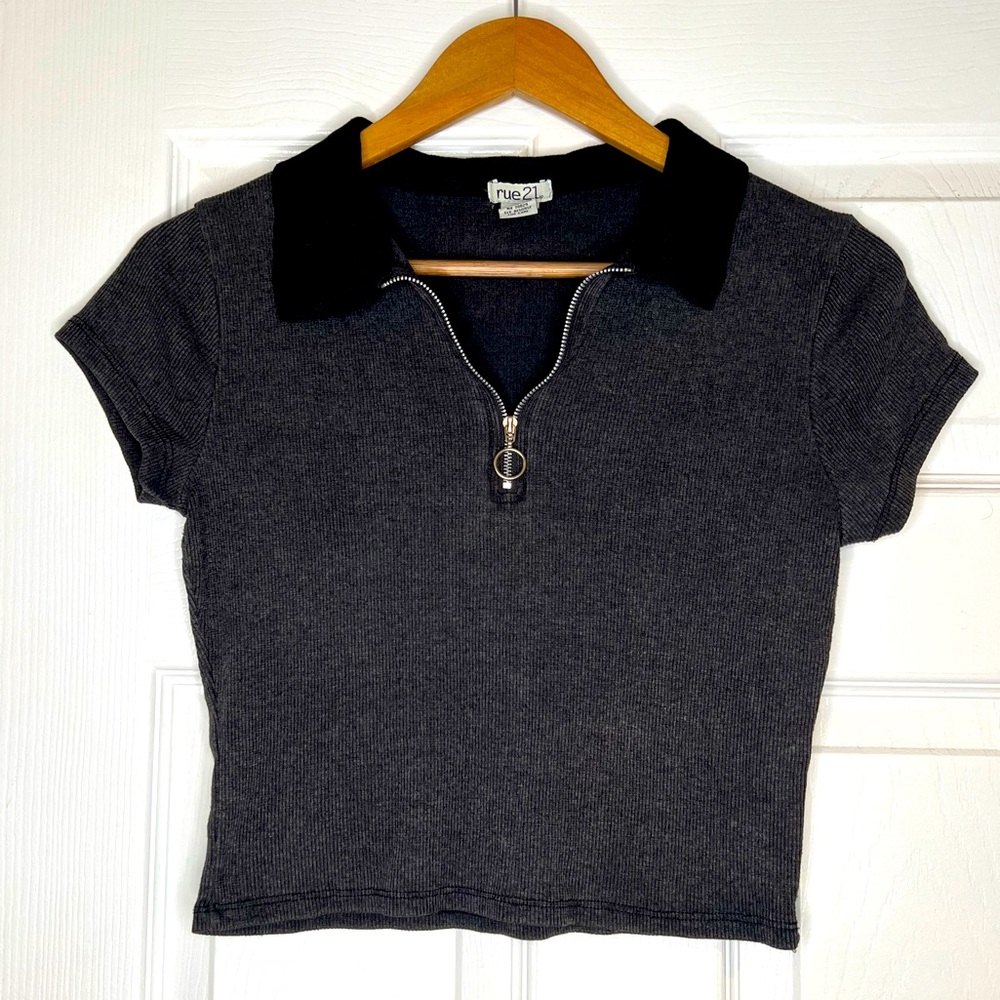 Y2K zipper collared crop top